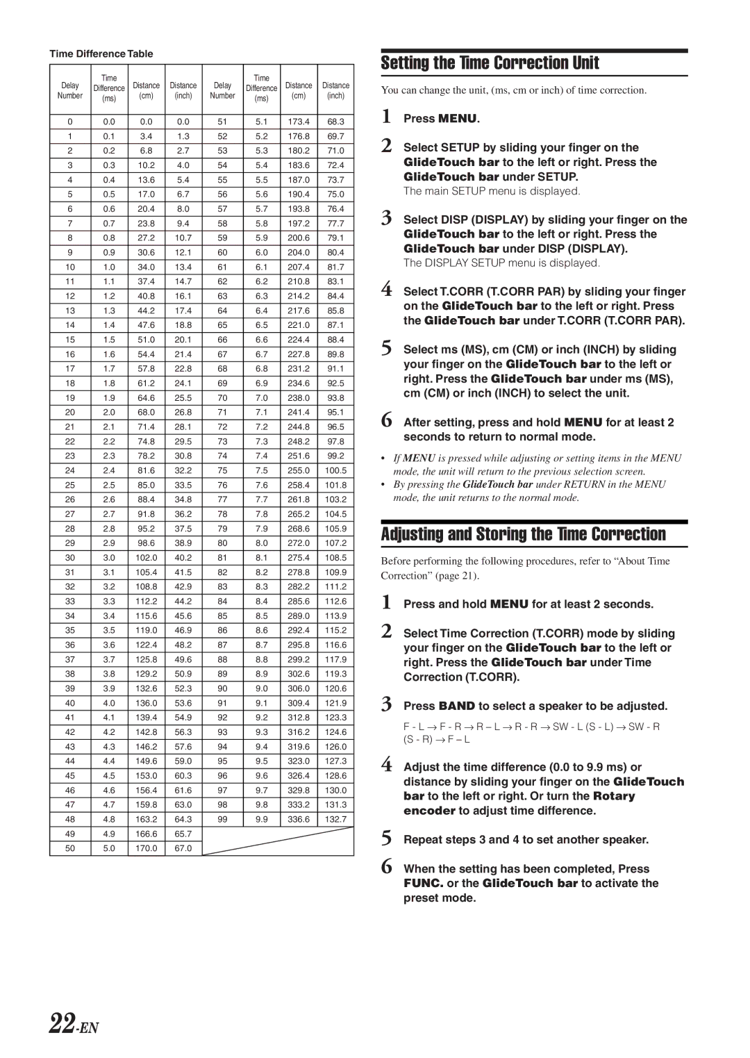 Alpine CDA-9853R, CDA-9855R owner manual Setting the Time Correction Unit, Adjusting and Storing the Time Correction, 22-EN 