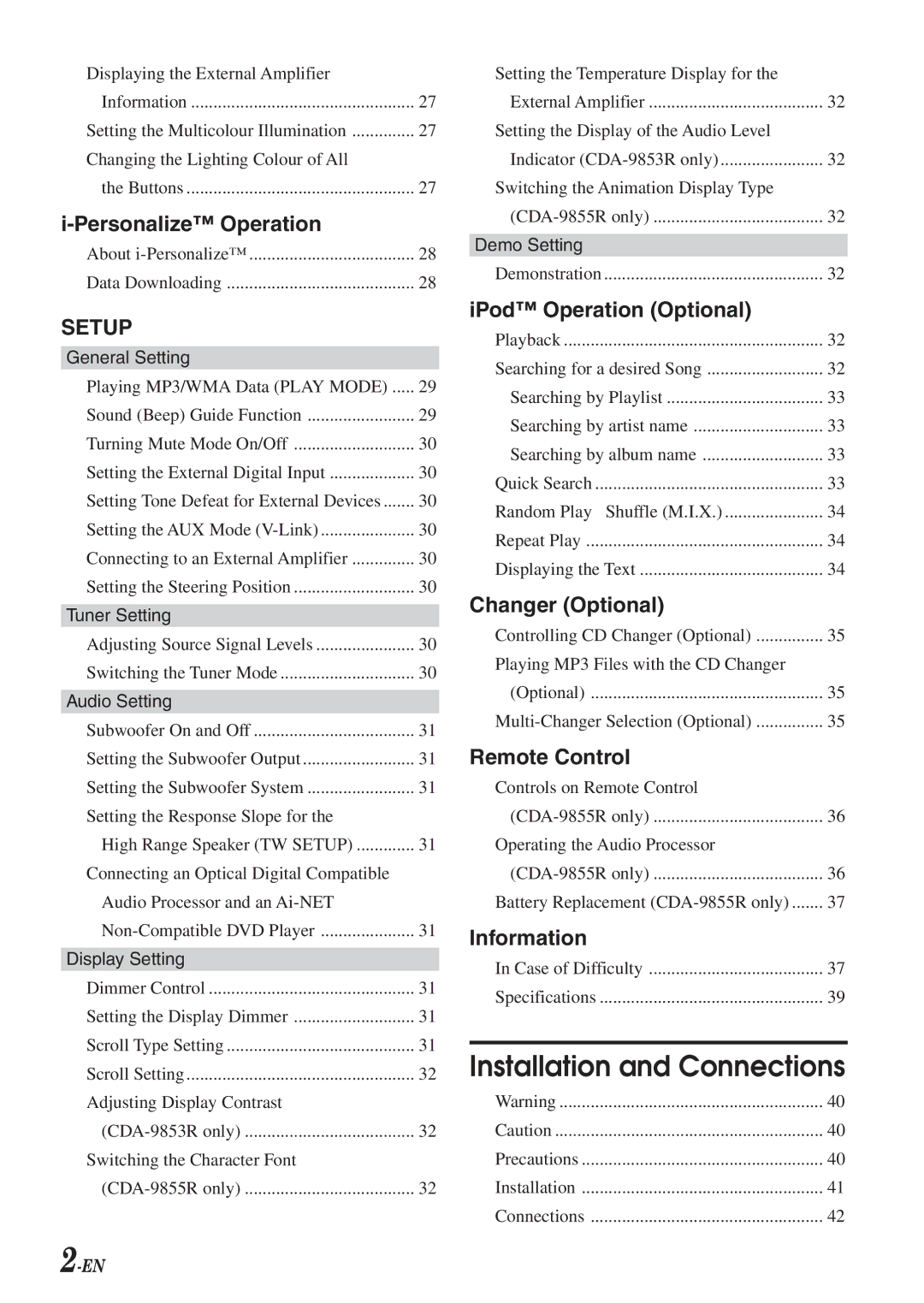 Alpine CDA-9853R, CDA-9855R owner manual Installation and Connections 