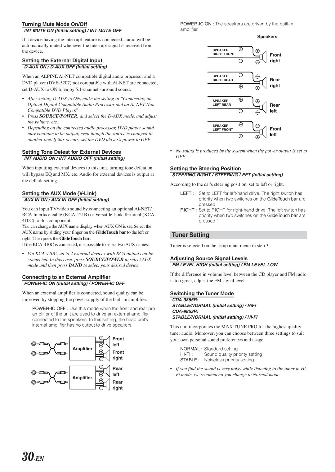 Alpine CDA-9853R, CDA-9855R owner manual Tuner Setting, 30-EN 