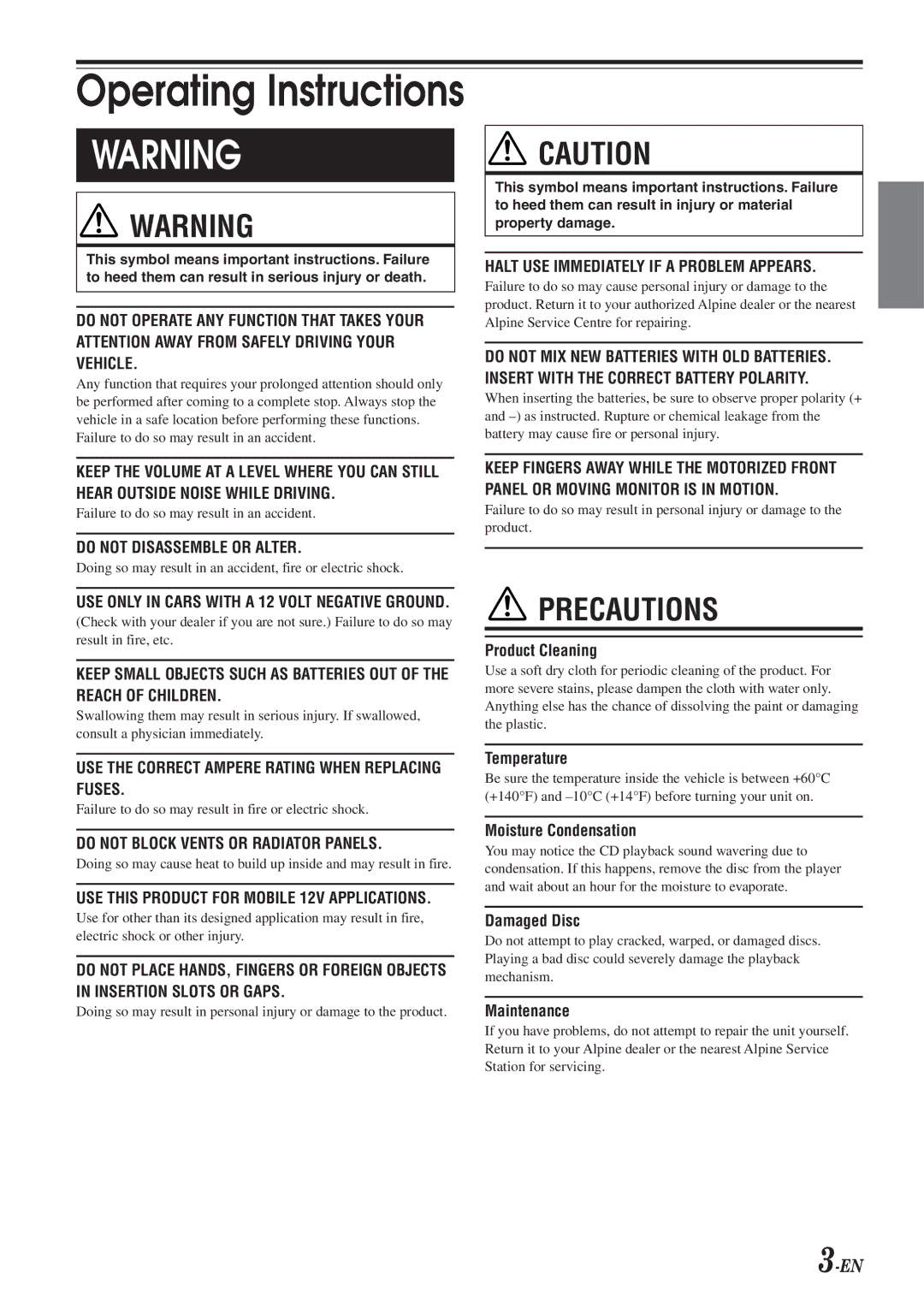 Alpine CDA-9855R, CDA-9853R owner manual Operating Instructions 