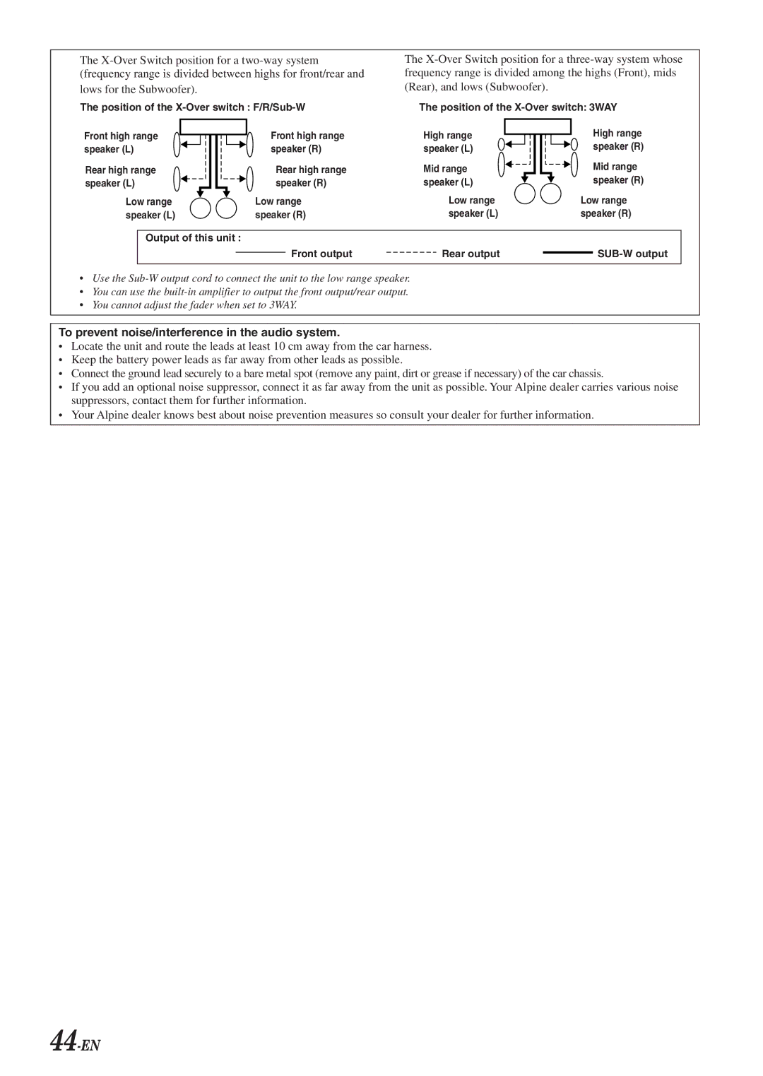 Alpine CDA-9853R, CDA-9855R owner manual 44-EN, To prevent noise/interference in the audio system 