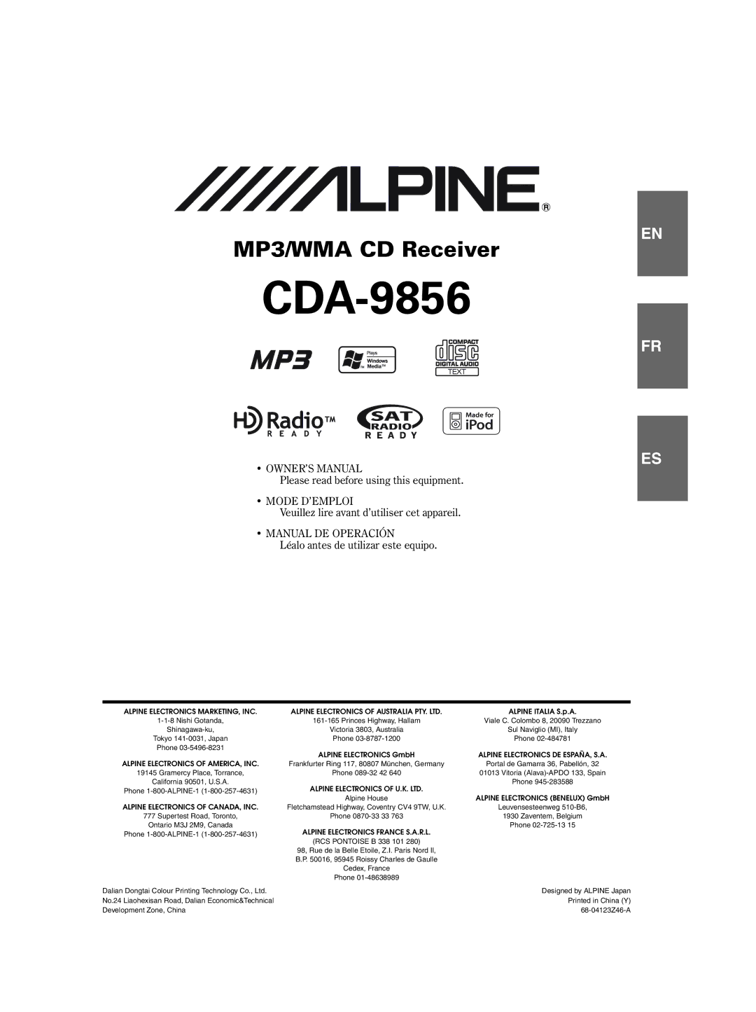 Alpine CDA-9856 owner manual 