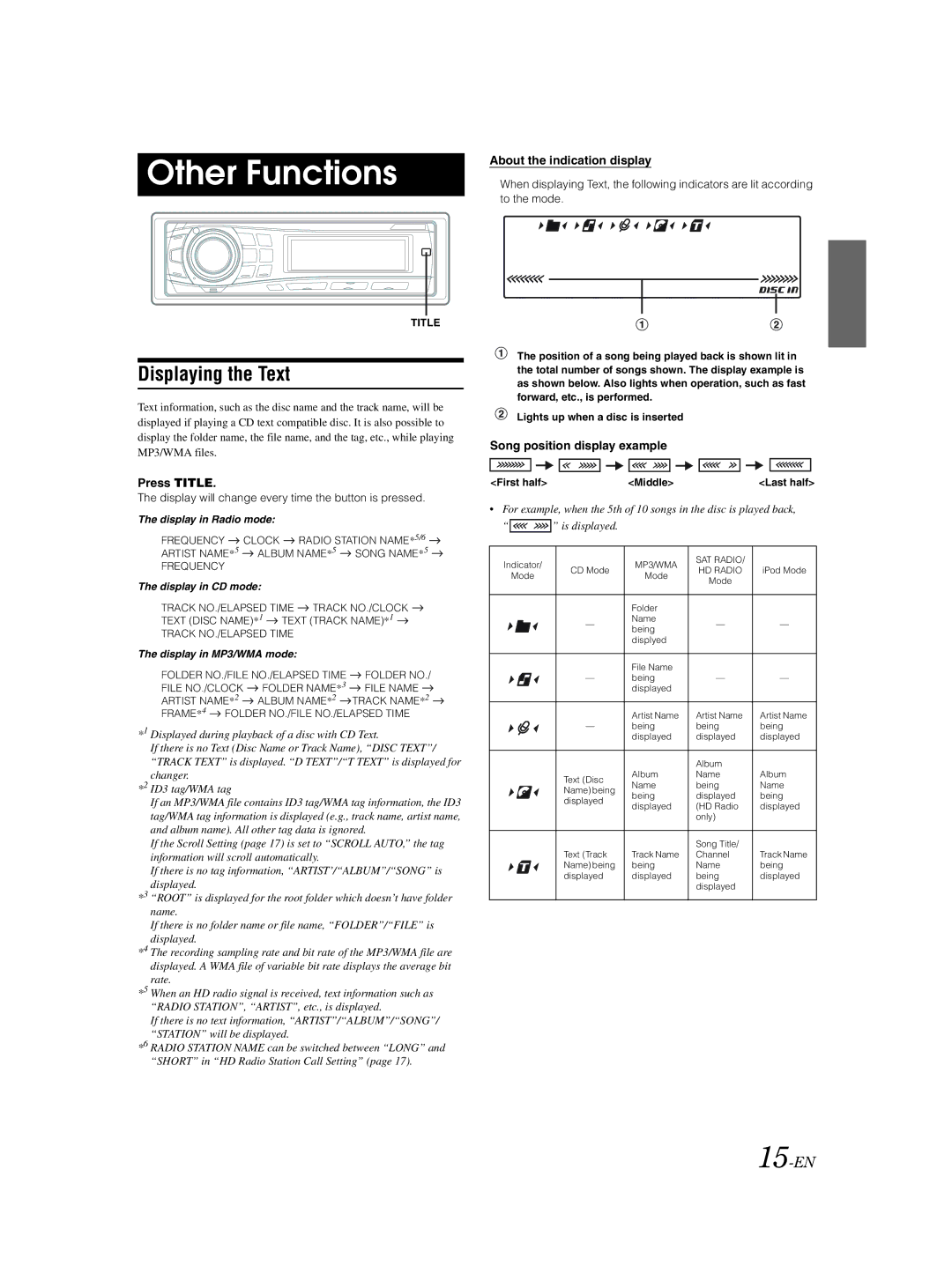 Alpine CDA-9856 owner manual Other Functions, Displaying the Text, 15-EN 