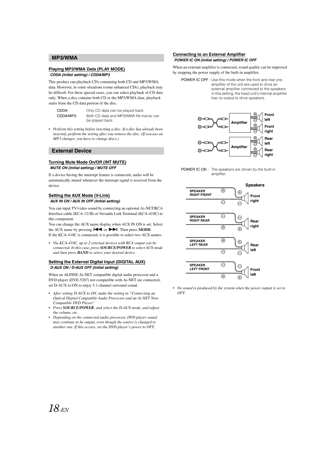 Alpine CDA-9856 owner manual External Device, 18-EN 