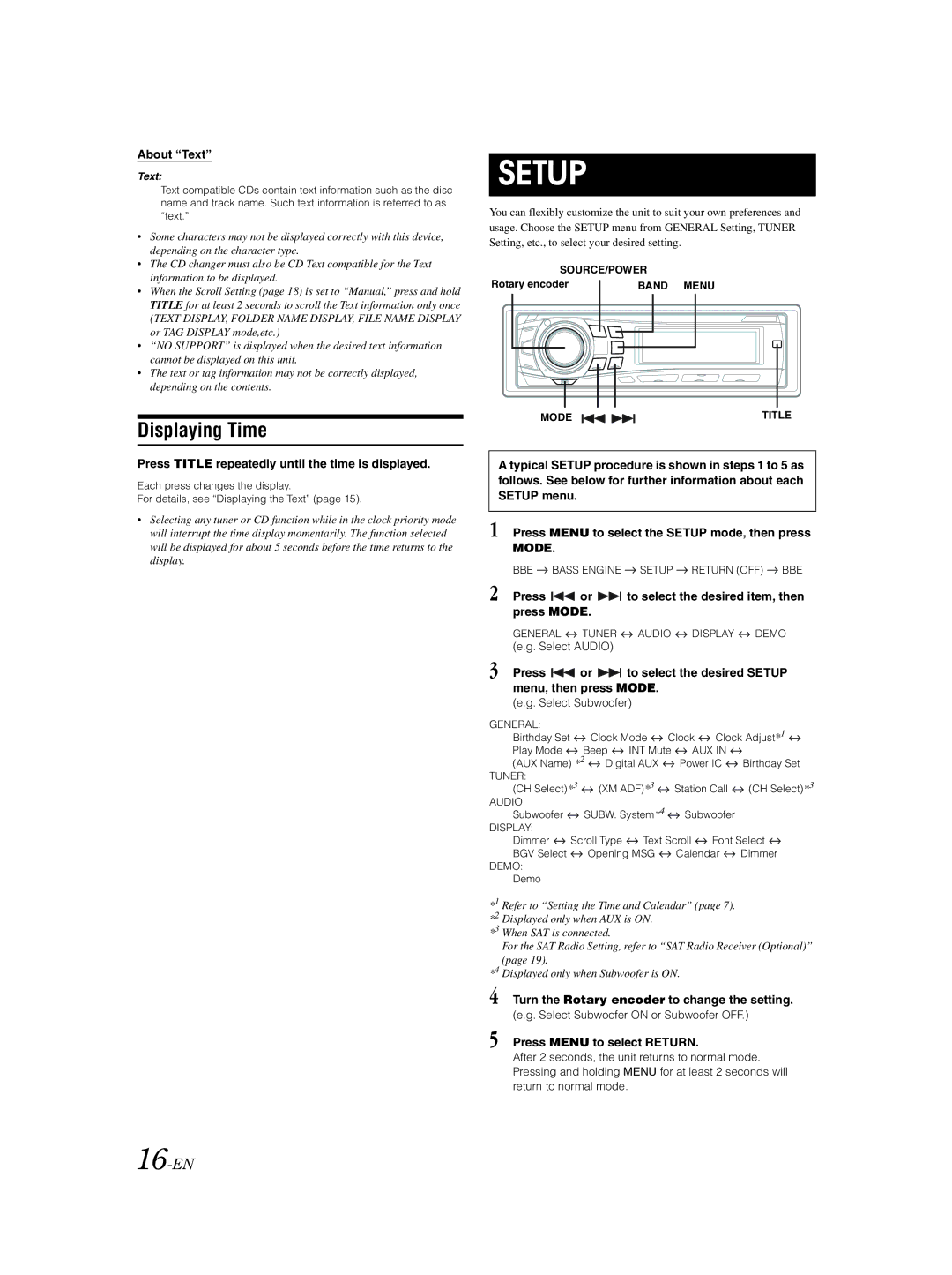 Alpine CDA-9857 owner manual Displaying Time, 16-EN 