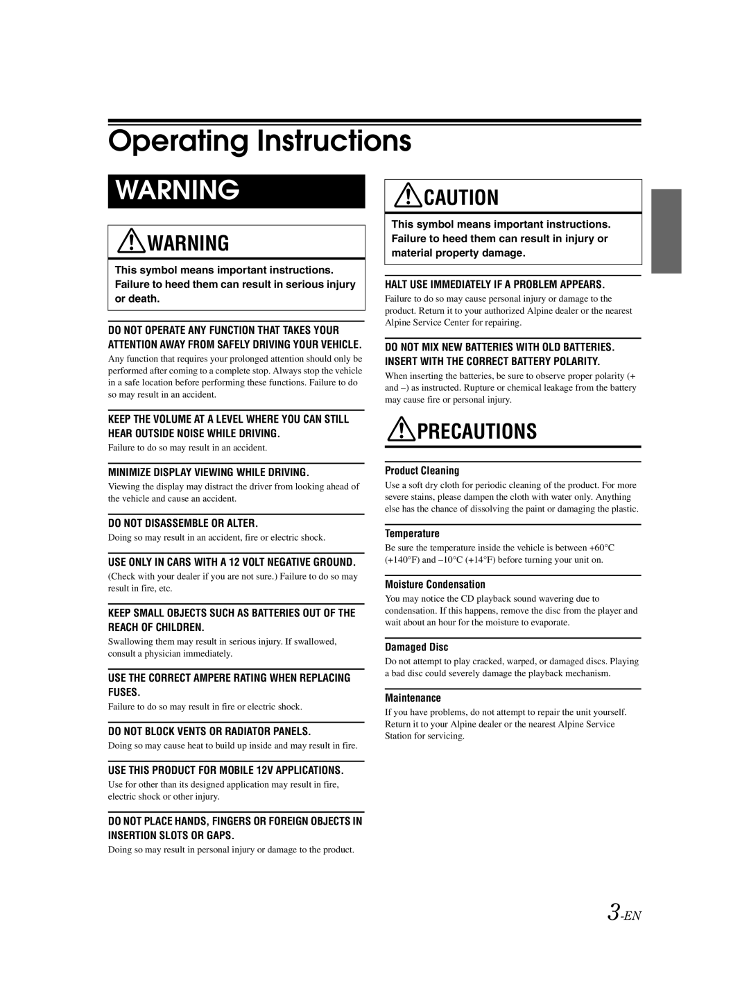 Alpine CDA-9857 owner manual Operating Instructions 