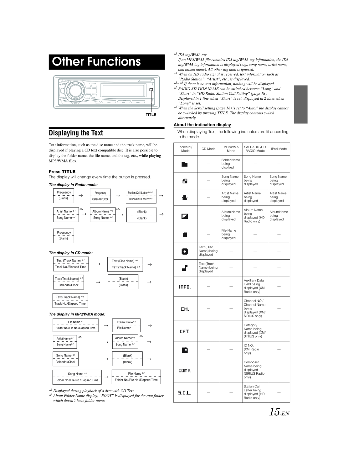 Alpine CDA-9857 owner manual Other Functions, Displaying the Text, 15-EN 
