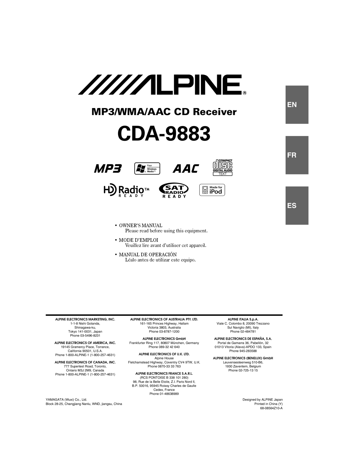 Alpine CDA-9883 owner manual 