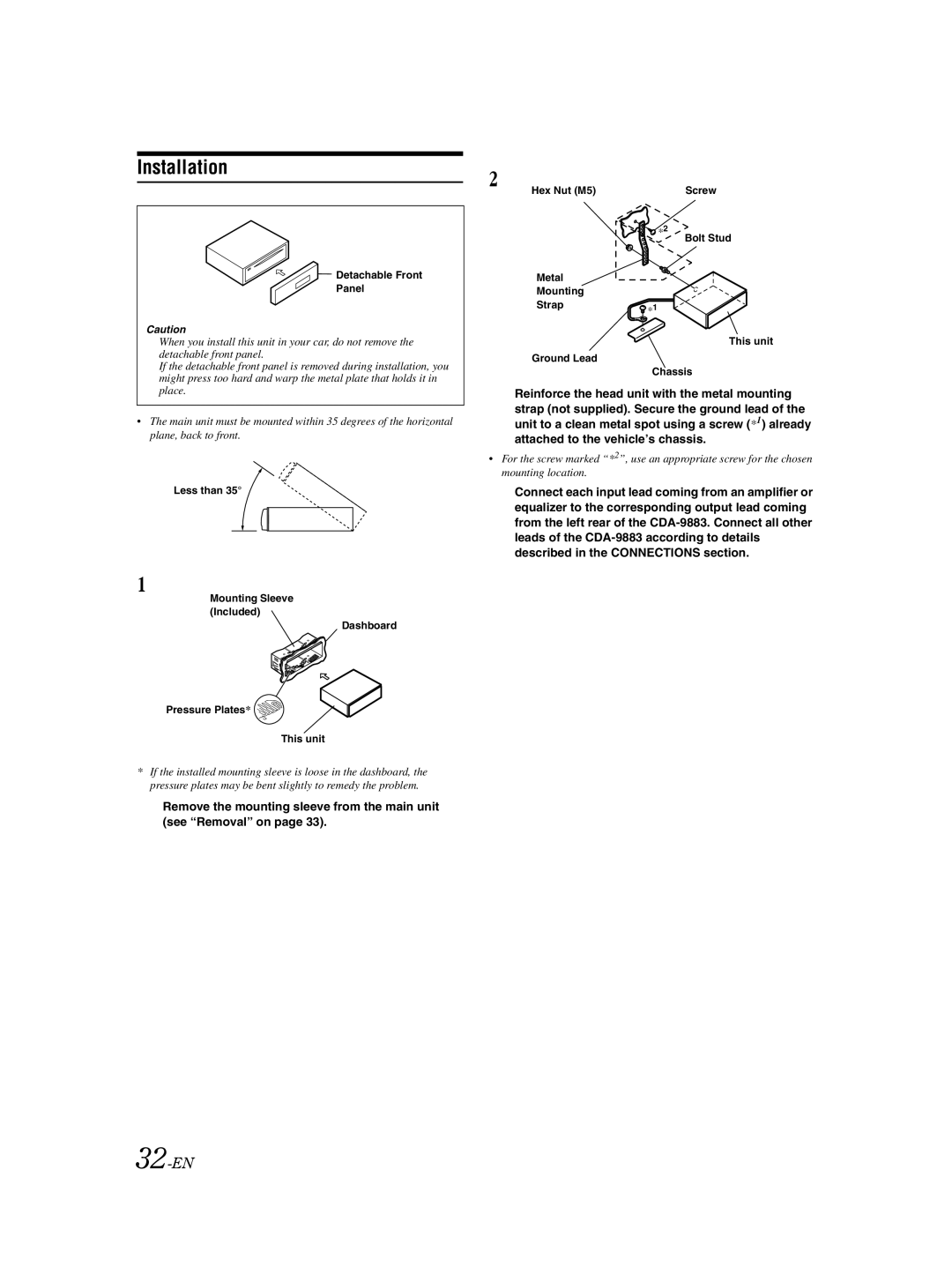 Alpine CDA-9883 owner manual Installation, 32-EN 