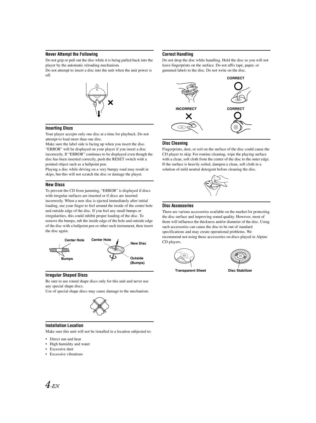 Alpine CDA-9883 owner manual Never Attempt the Following 