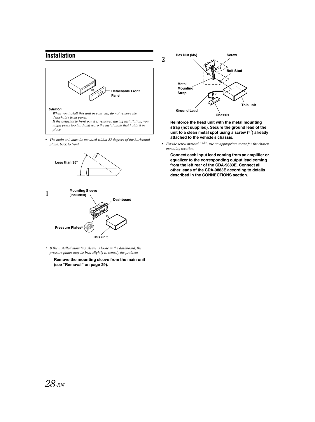 Alpine CDA-9883E owner manual Installation, 28-EN 