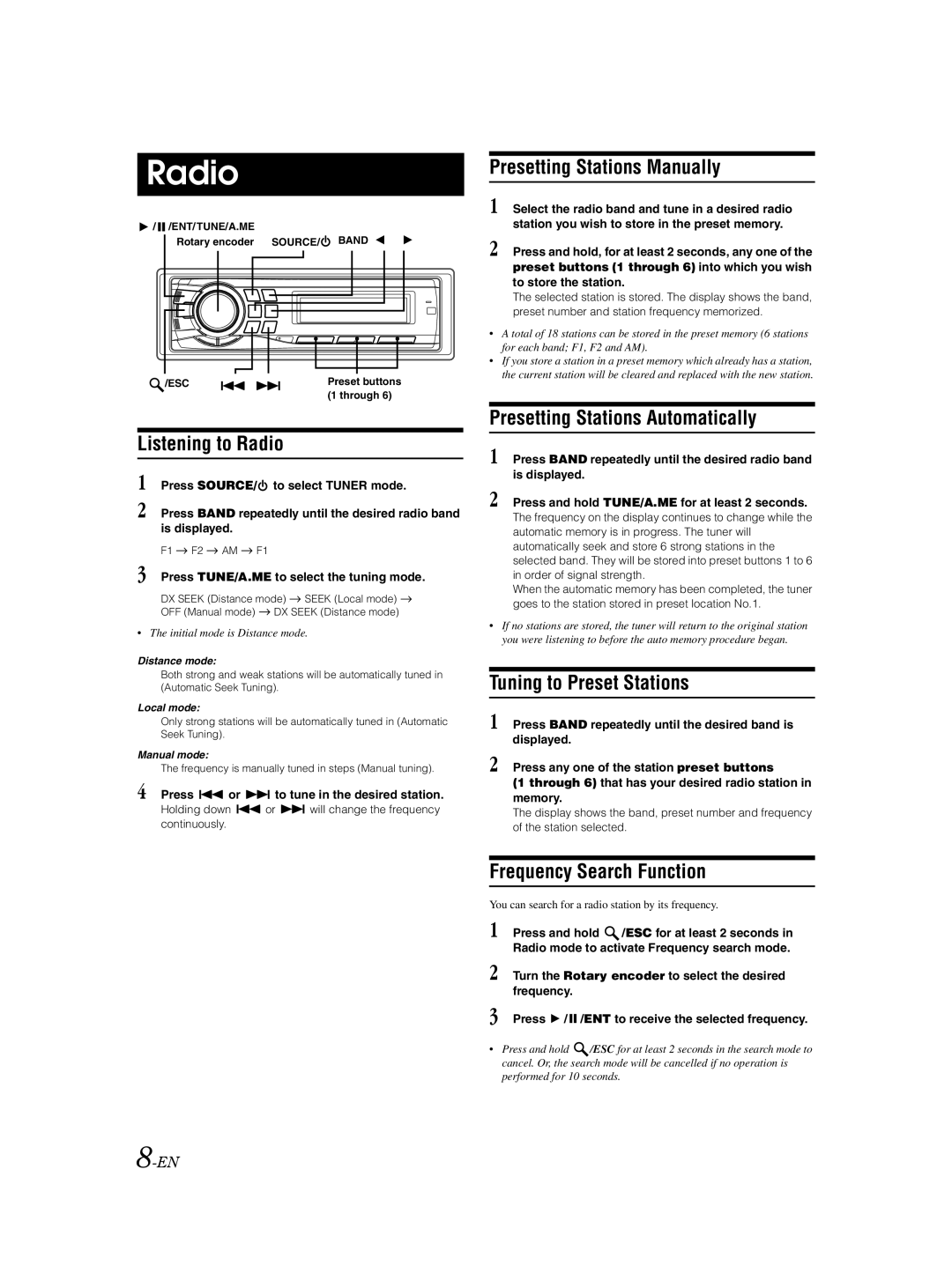 Alpine CDA-9883E owner manual Radio 