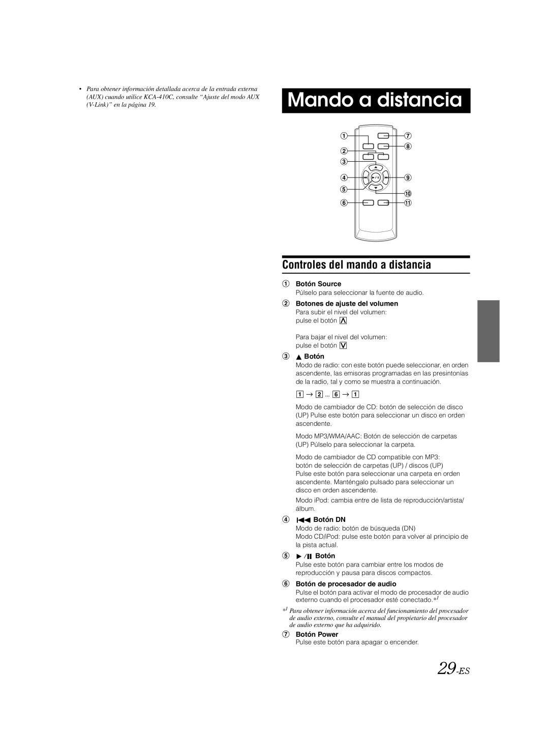 Alpine CDA-9885 owner manual Mando a distancia, Controles del mando a distancia, 29-ES 