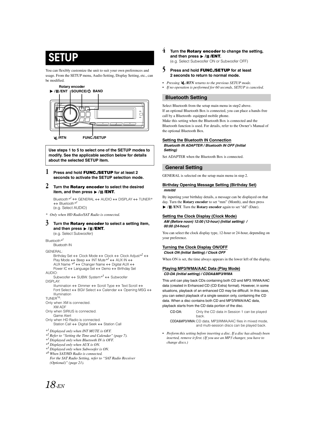 Alpine CDA-9885 owner manual Bluetooth Setting, General Setting, 18-EN 