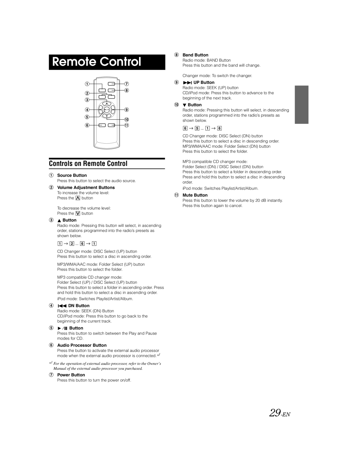 Alpine CDA-9885 owner manual Controls on Remote Control, 29-EN 