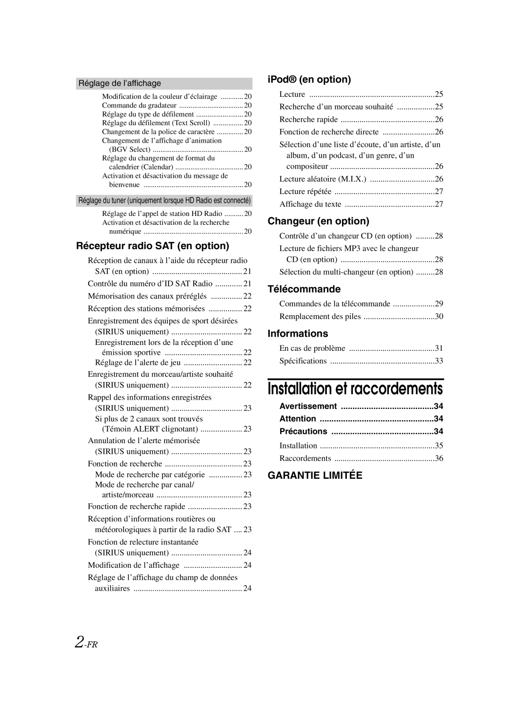 Alpine CDA-9885 owner manual Réglage de l’affichage, Avertissement Précautions 