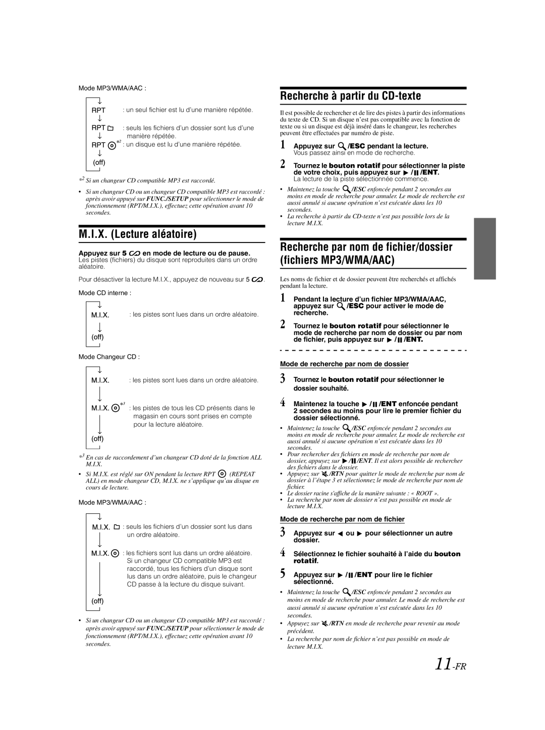 Alpine CDA-9885 X. Lecture aléatoire, Recherche à partir du CD-texte, 11-FR, Appuyez sur 5 en mode de lecture ou de pause 