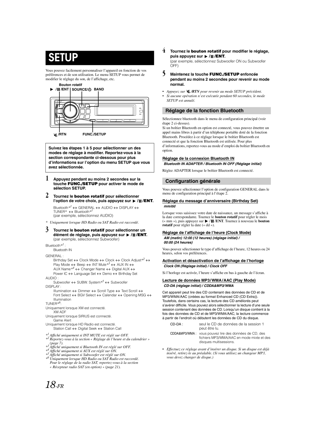 Alpine CDA-9885 owner manual Réglage de la fonction Bluetooth, Configuration générale, 18-FR 