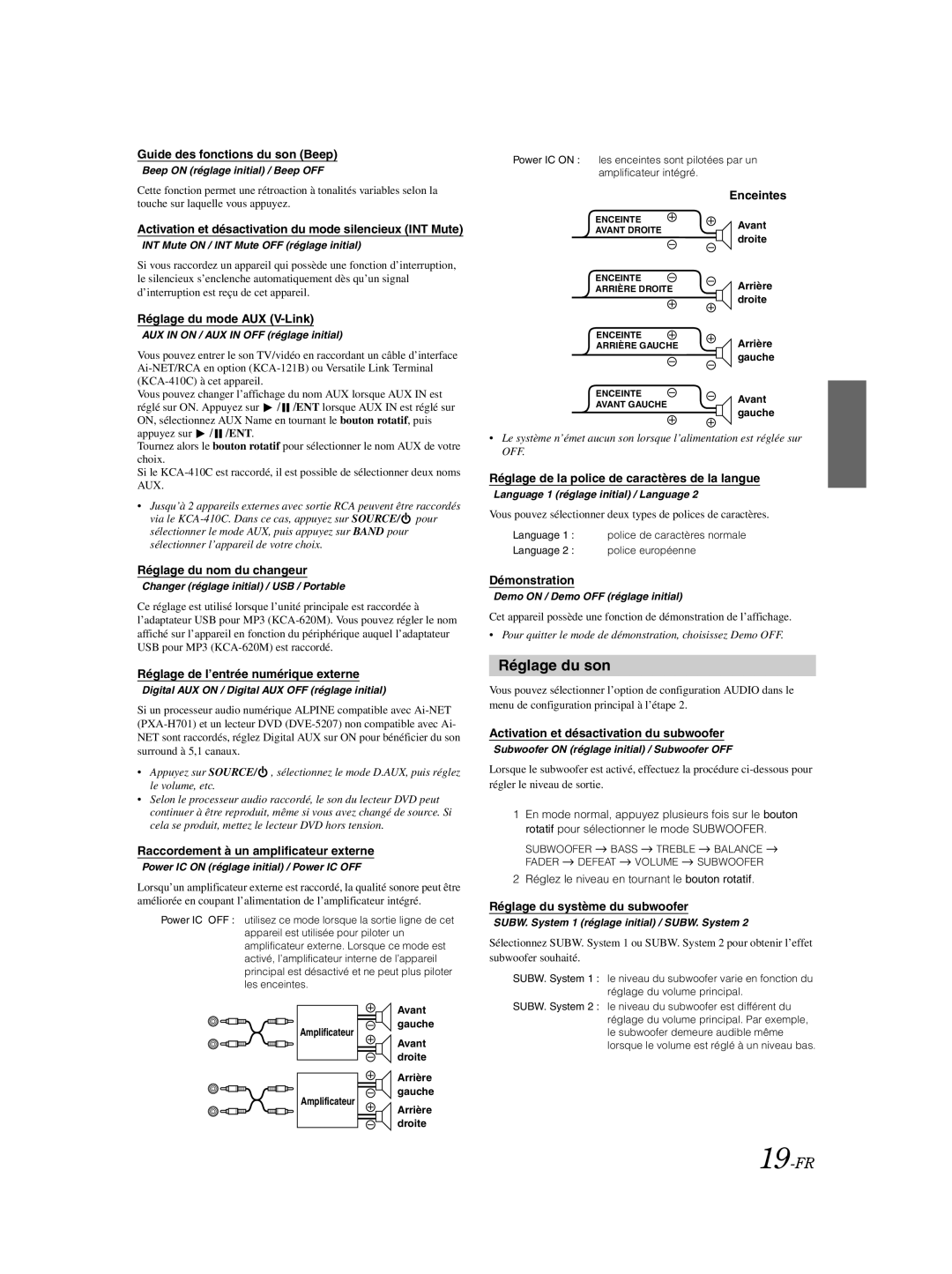 Alpine CDA-9885 owner manual Réglage du son, 19-FR 