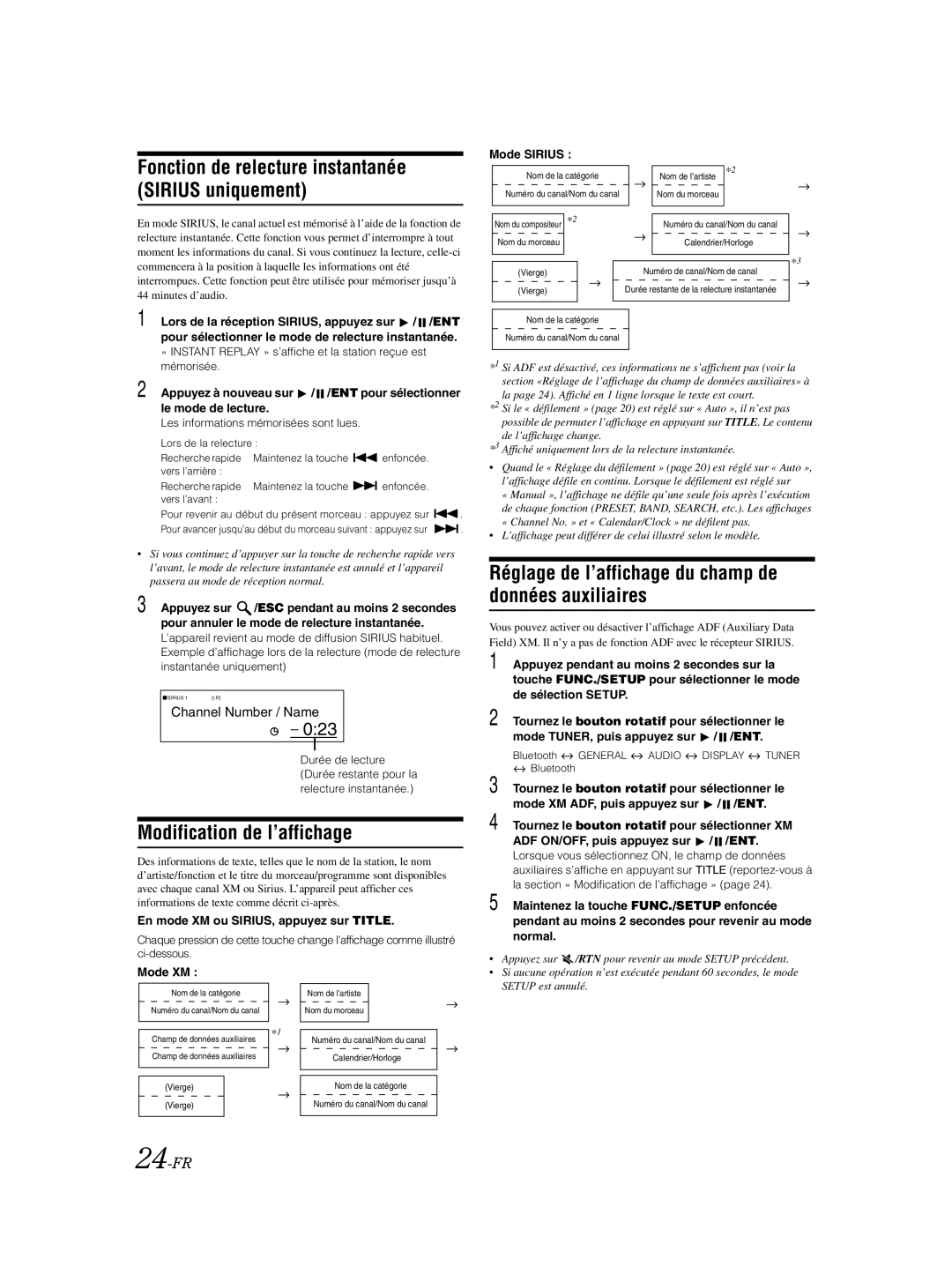 Alpine CDA-9885 owner manual Modification de l’affichage, Réglage de l’affichage du champ de données auxiliaires, 24-FR 