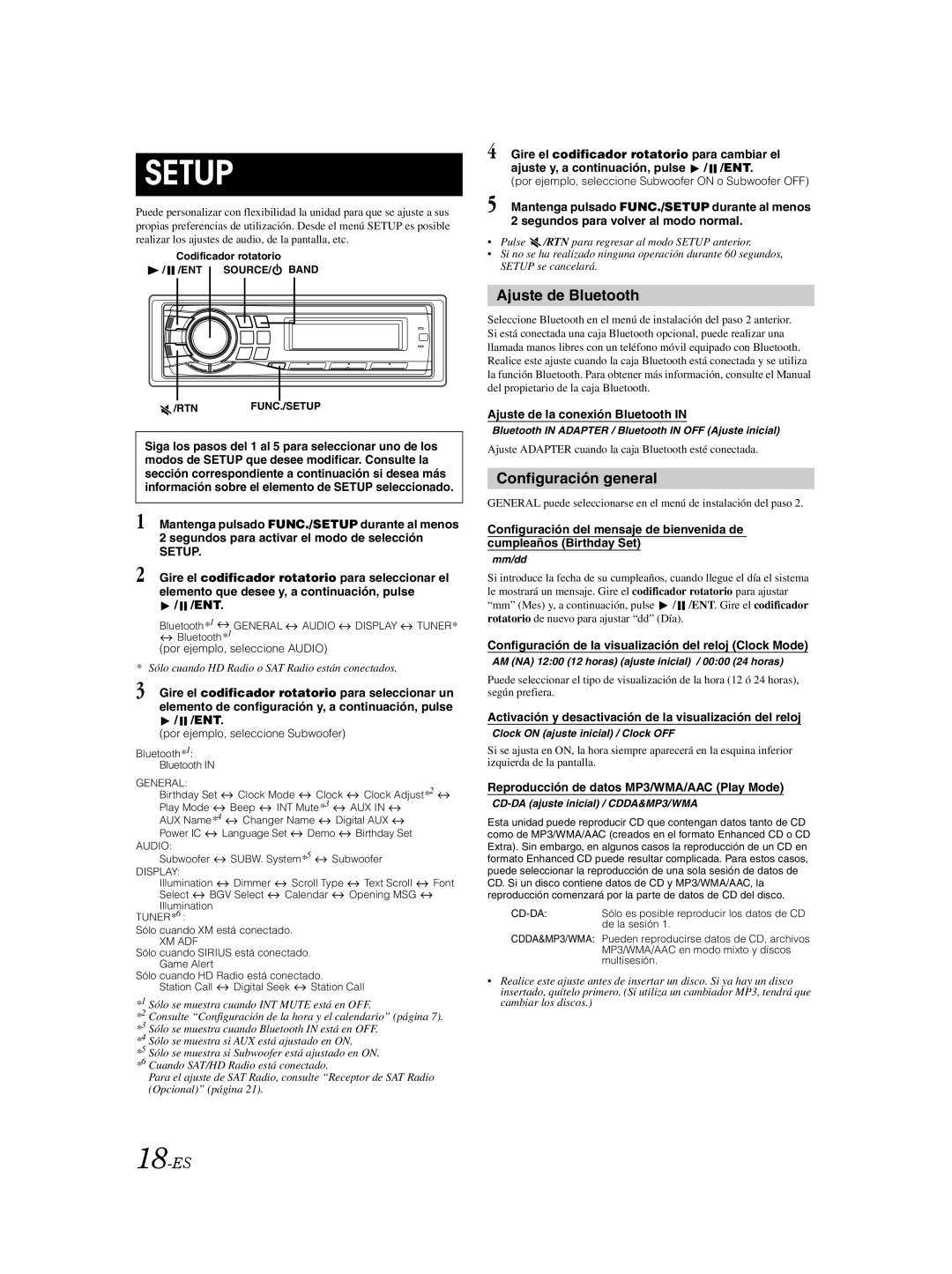 Alpine CDA-9885 owner manual Ajuste de Bluetooth, Configuración general, 18-ES 