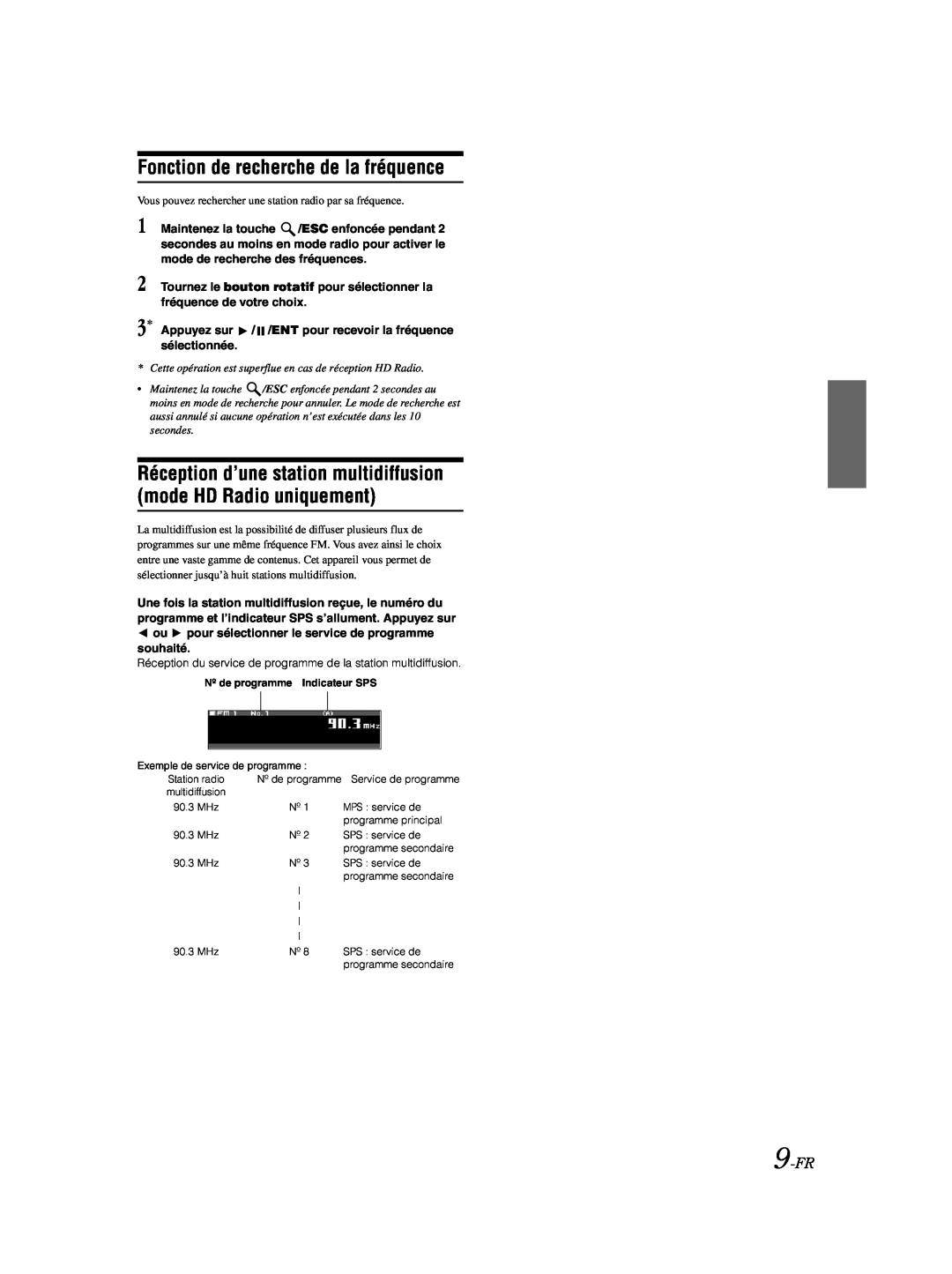 Alpine CDA-9885 owner manual Fonction de recherche de la fréquence, 9-FR 