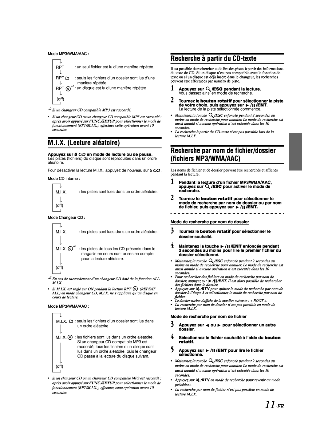 Alpine CDA-9885 owner manual M.I.X. Lecture aléatoire, Recherche à partir du CD-texte, 11-FR 