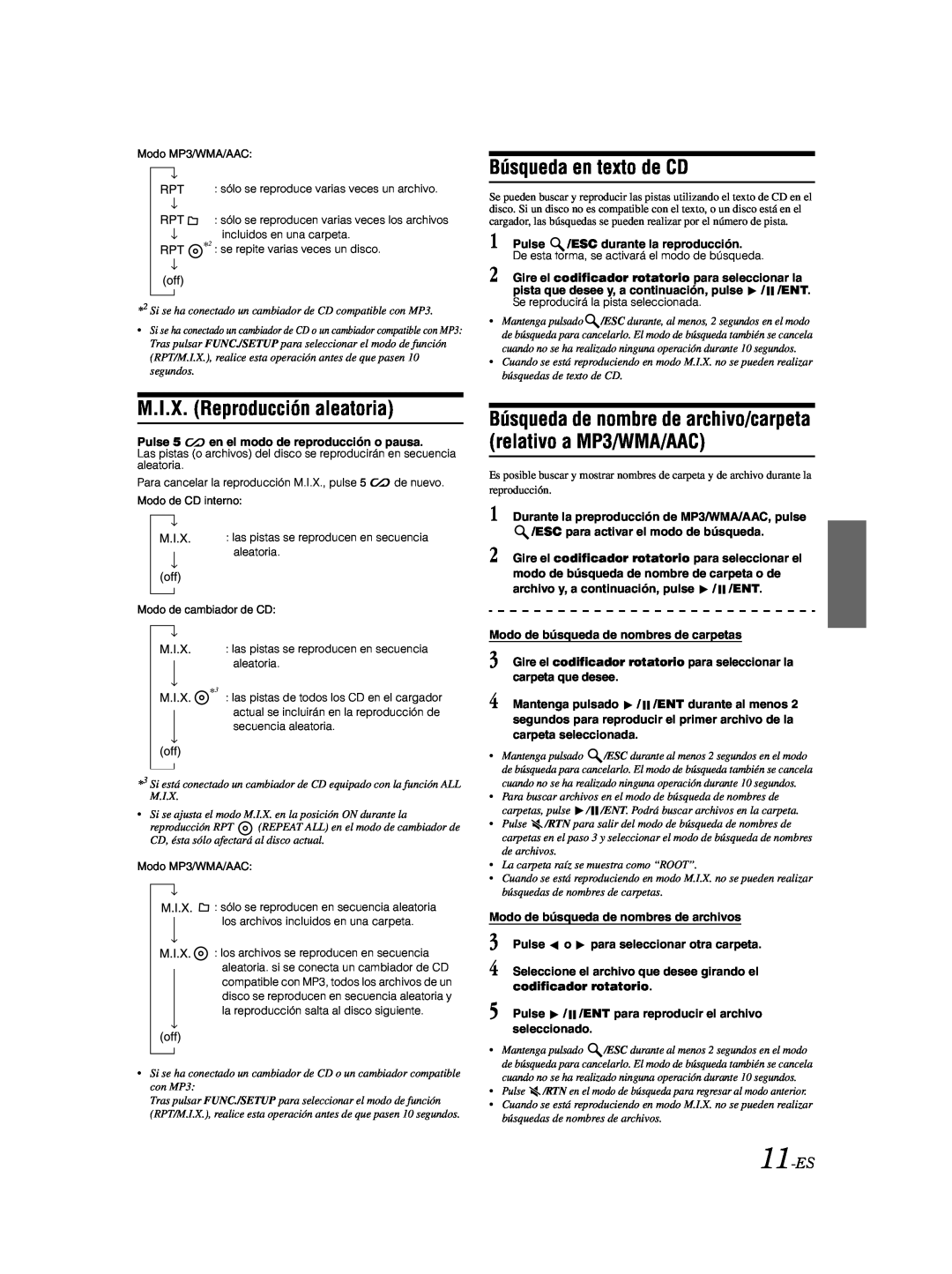 Alpine CDA-9885 owner manual Búsqueda en texto de CD, M.I.X. Reproducción aleatoria, 11-ES 