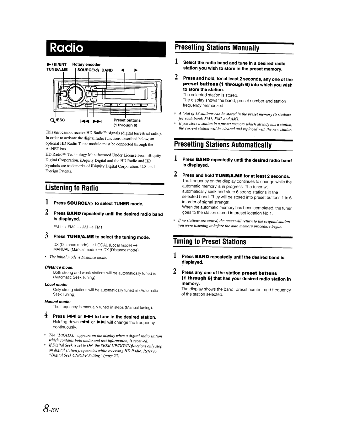 Alpine CDA-9887 owner manual Listening to Radio, Presetting Stations Automatically, Tuning to Preset Stations 