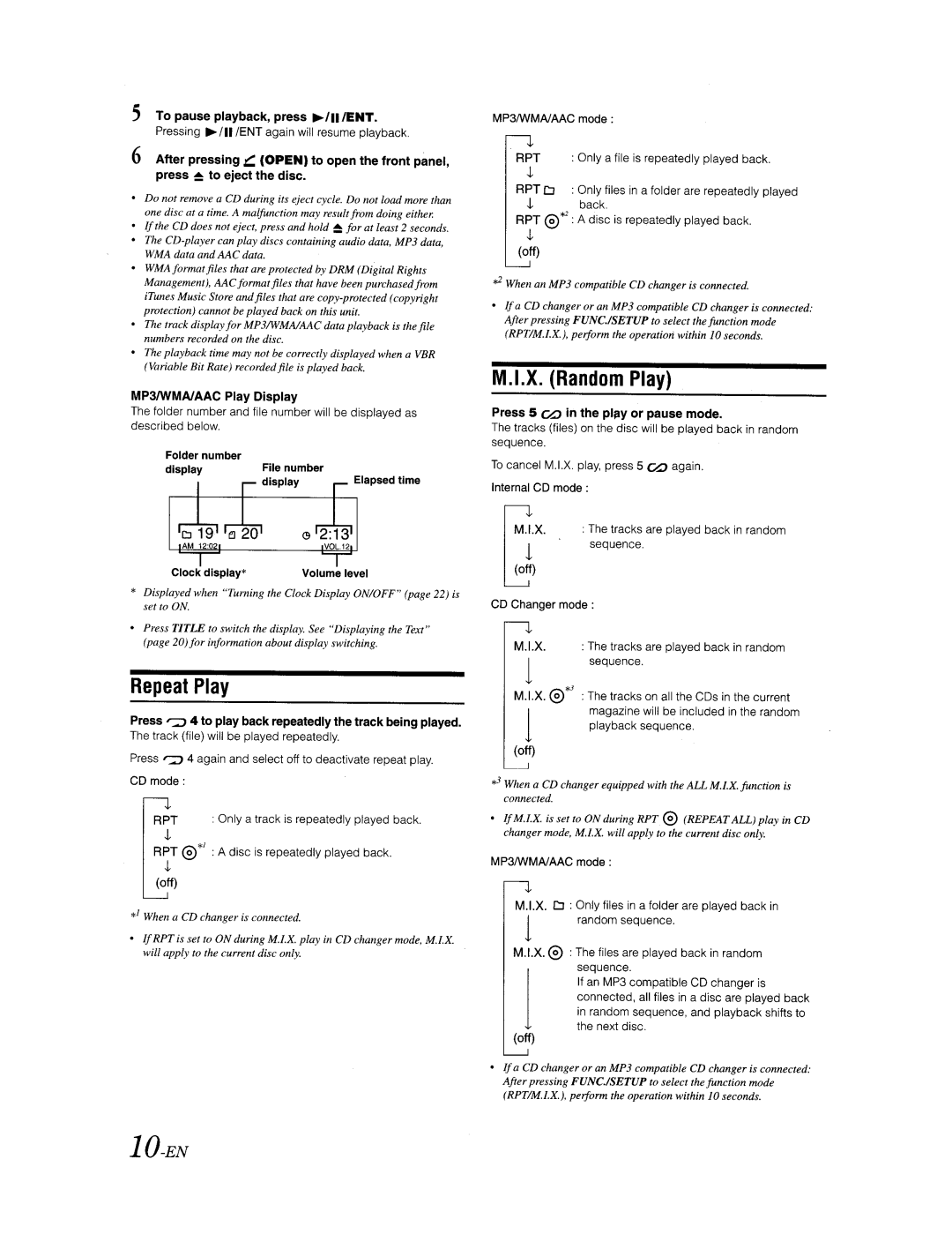 Alpine CDA-9887 owner manual Repeat Play, X. Random Play 