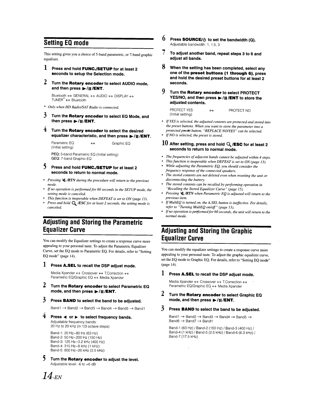 Alpine CDA-9887 owner manual Setting EQ mode, Adjusting and Storing the Parametric Equalizer Curve 