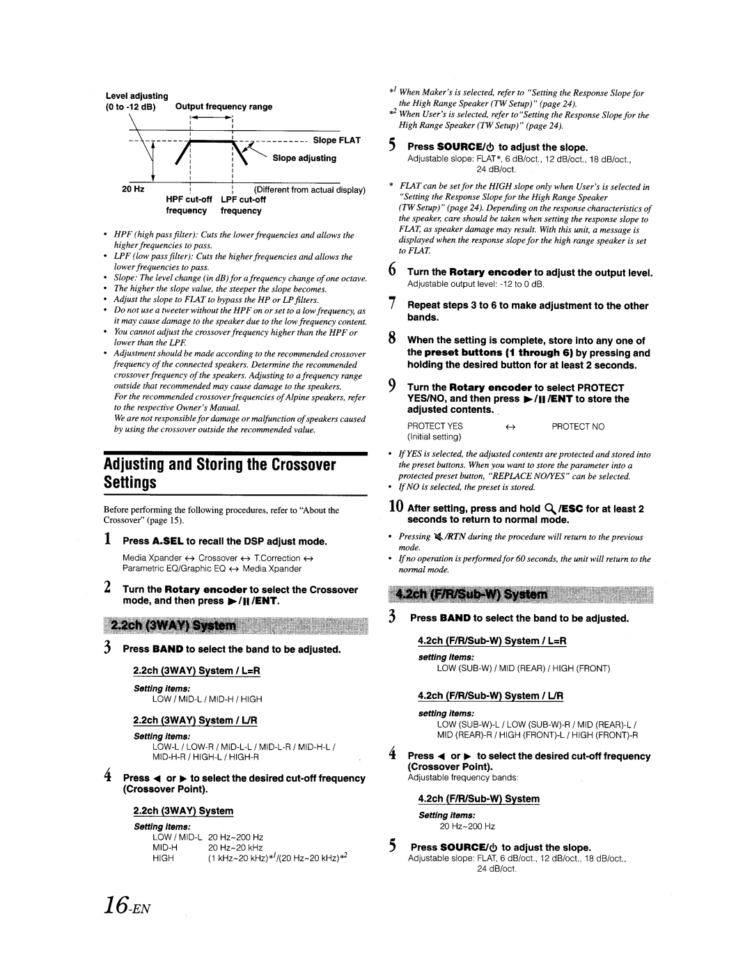 Alpine CDA-9887 owner manual Adjusting and Storing the Crossover Settings 