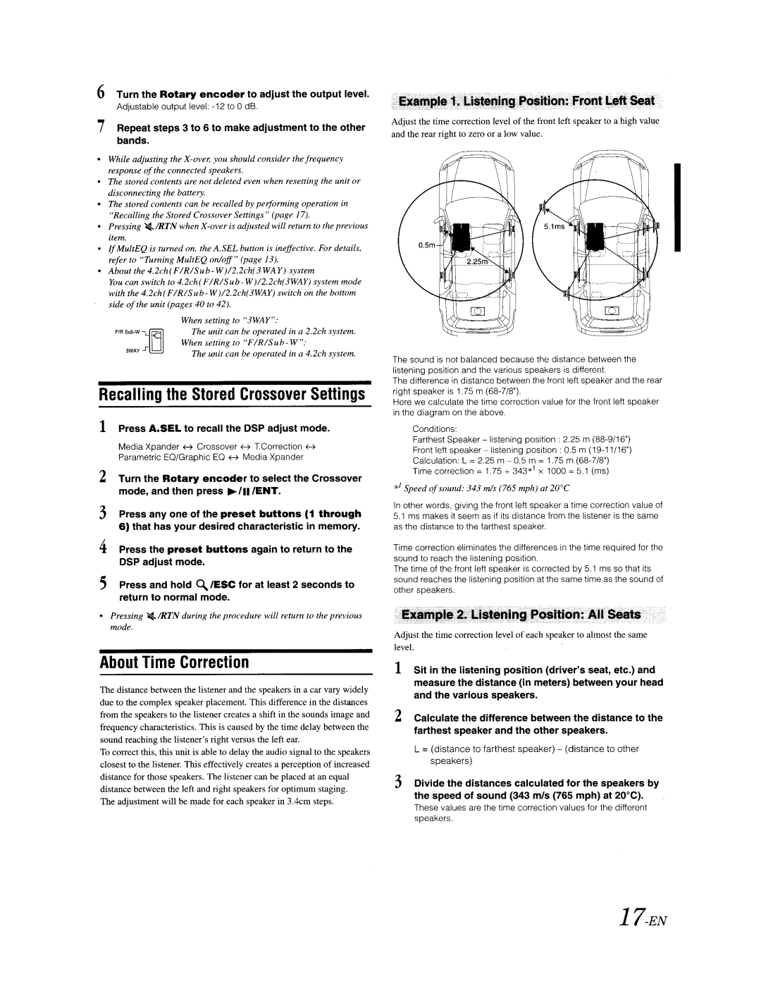 Alpine CDA-9887 owner manual About Time Correction, = distance to farthest speaker distance to other speakers 