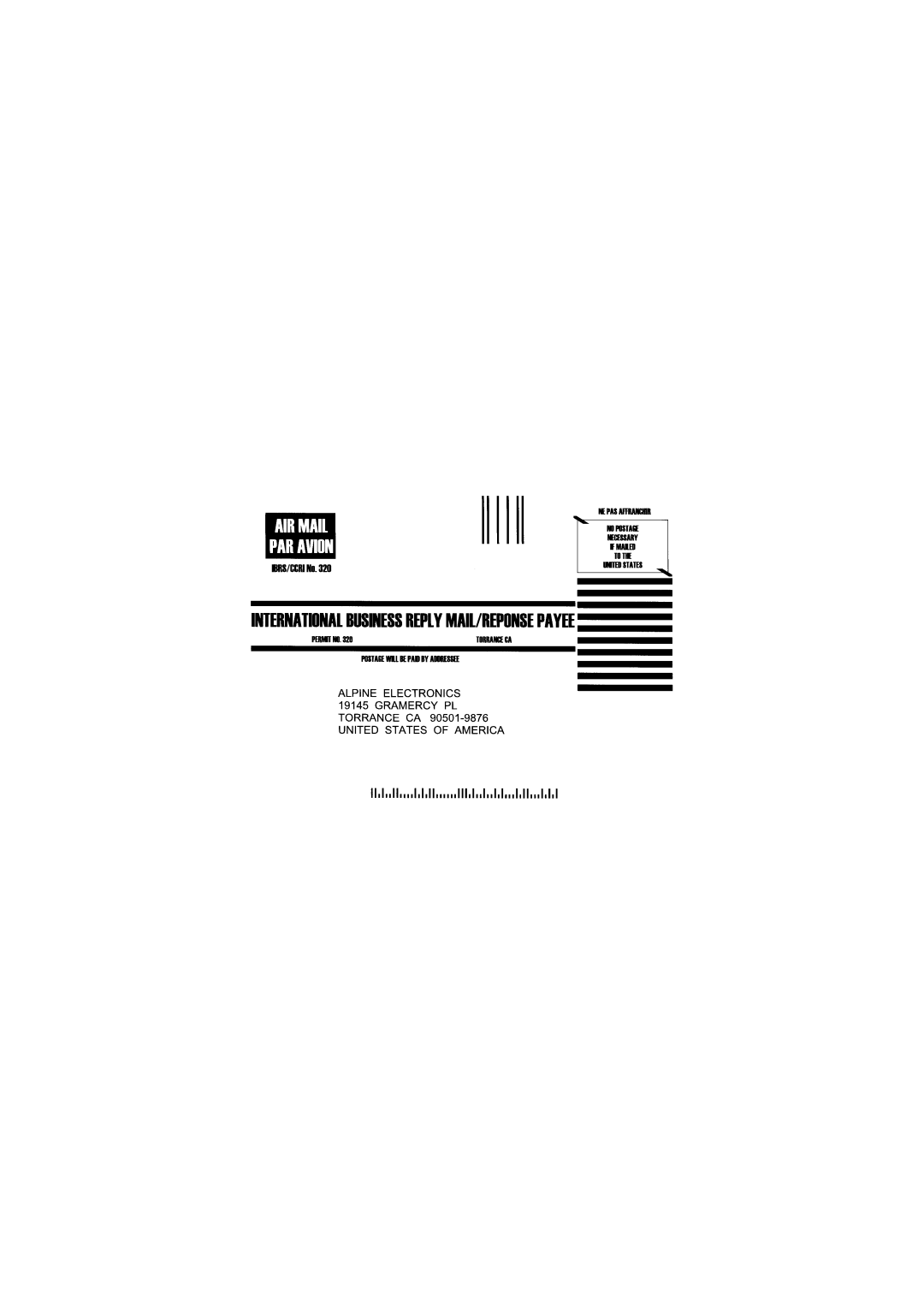 Alpine CDA-9887 owner manual International Business Reply MAIL/REPONSE Payee, PERrtIT no 