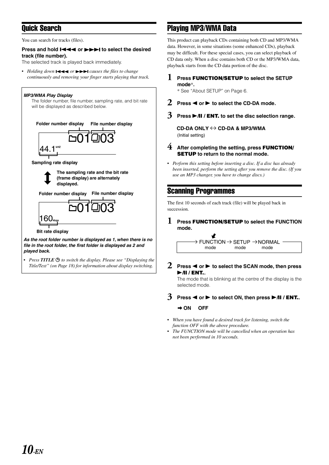 Alpine CDA-W560EG owner manual 44.1kHZ, Playing MP3/WMA Data, CD-DA only CD-DA & MP3/WMA 