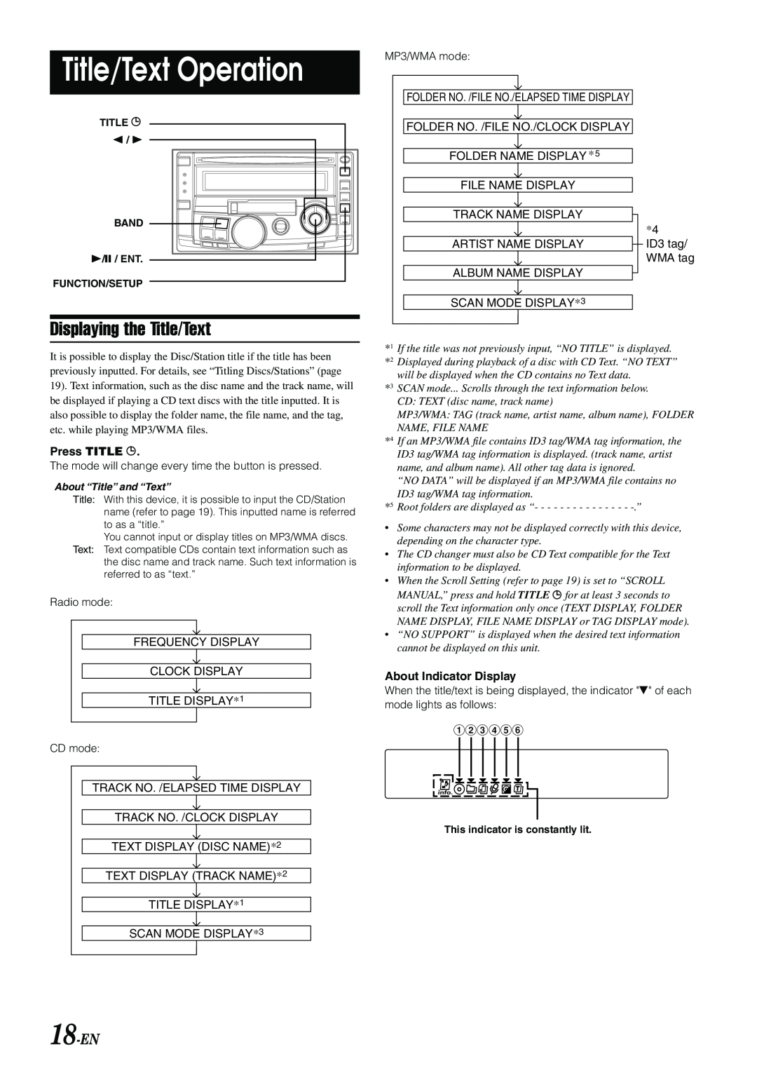Alpine CDA-W560EG owner manual Title/Text Operation, Displaying the Title/Text, 18-EN 