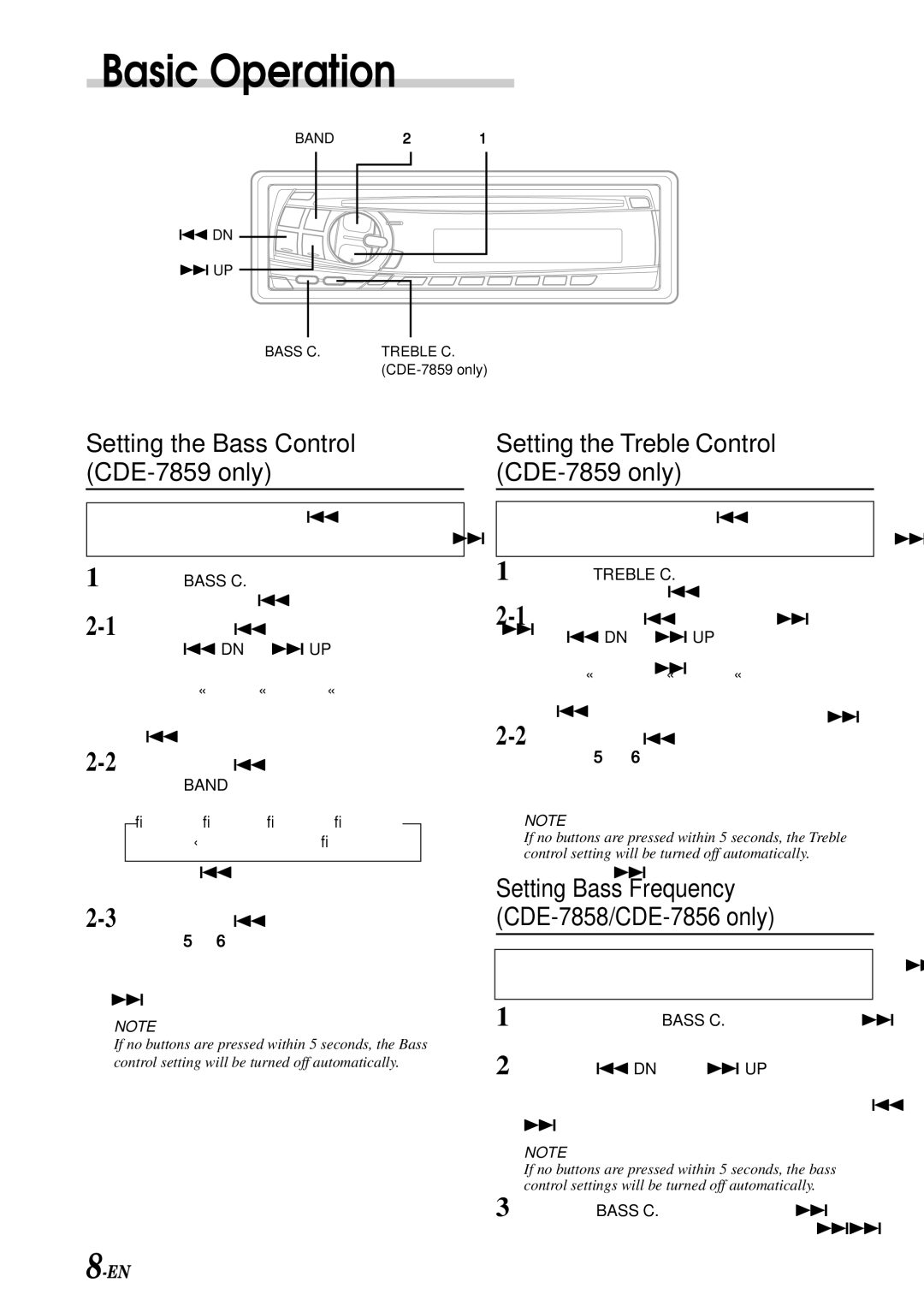 Alpine CDE-7859 owner manual Setting Bass Frequency CDE-7858/CDE-7856 only 