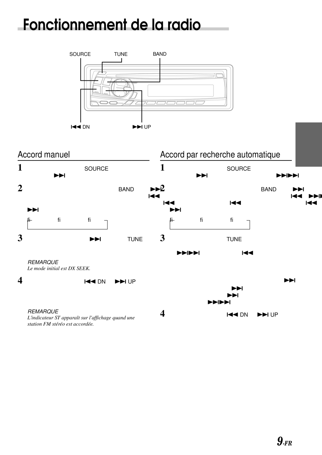 Alpine CDE-7858, CDE-7856, CDE-7859 owner manual Fonctionnement de la radio, Accord manuel, Accord par recherche automatique 