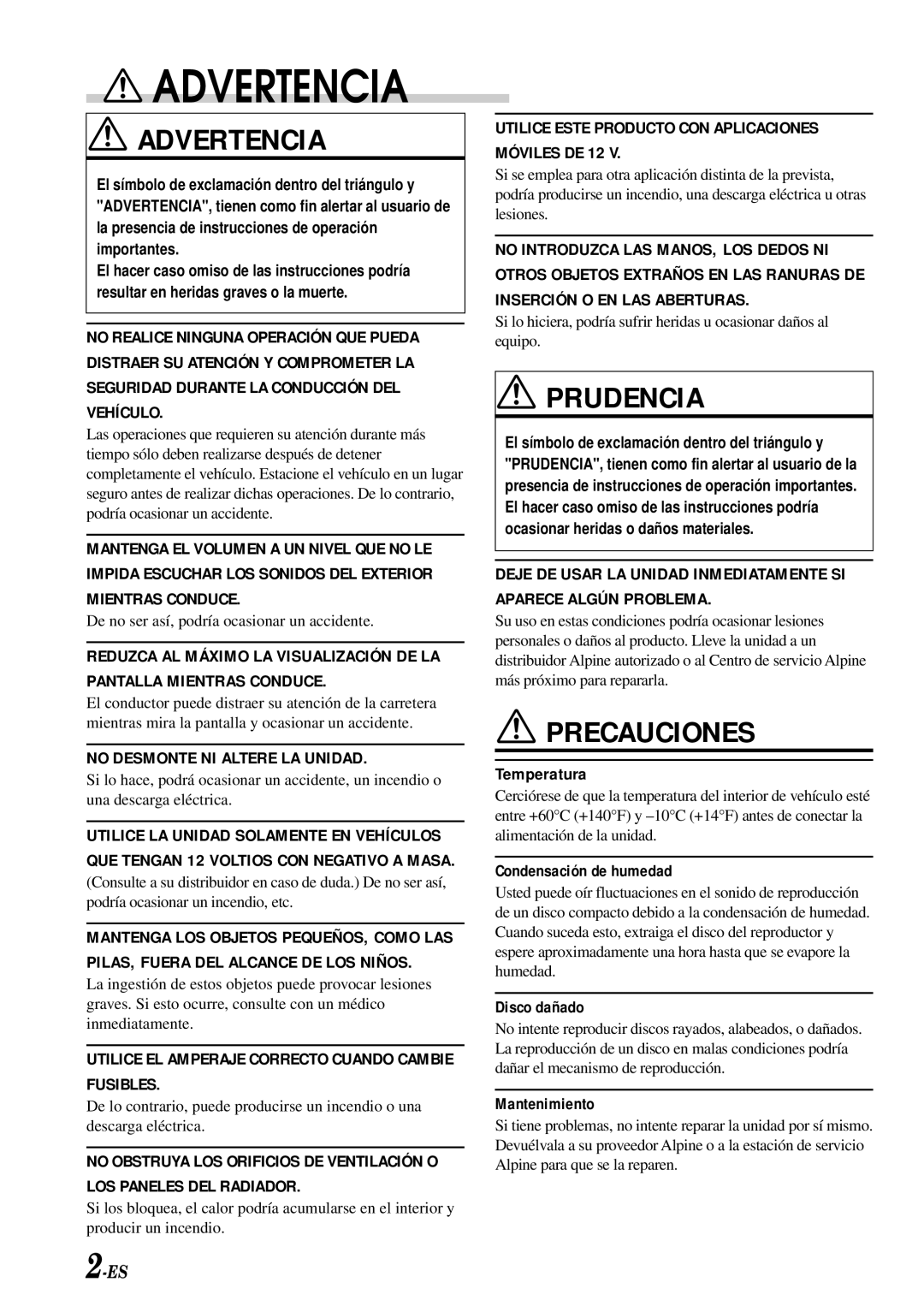 Alpine CDE-7859, CDE-7856, CDE-7858 owner manual Advertencia 