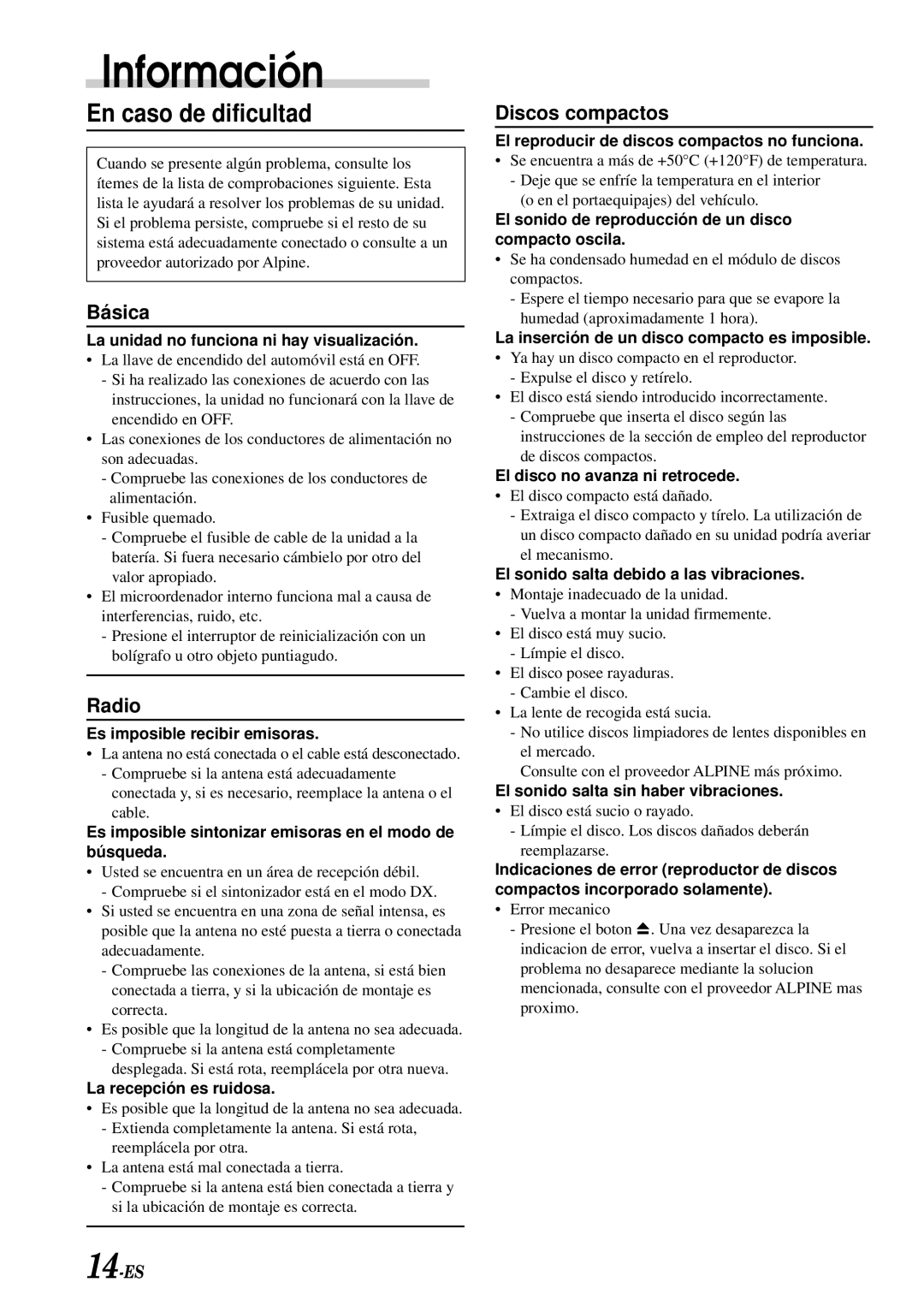 Alpine CDE-7859, CDE-7856, CDE-7858 owner manual Información, En caso de dificultad 