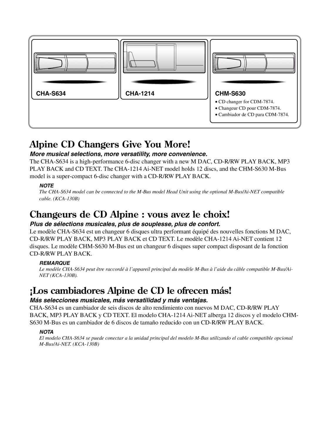 Alpine CDE-7872, CDE-7870, CDM-7874 owner manual Alpine CD Changers Give You More 