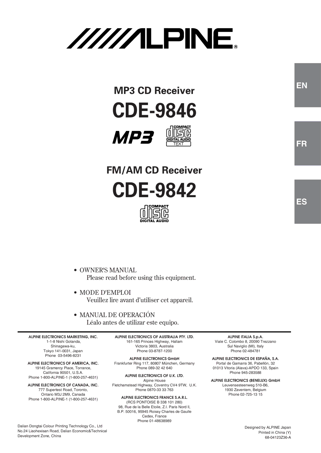 Alpine CDE-9842 owner manual CDE-9846 