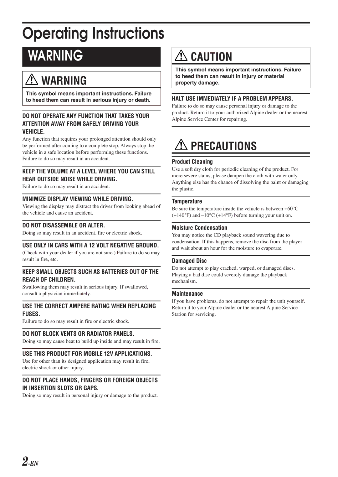 Alpine CDE-9842 owner manual Operating Instructions 