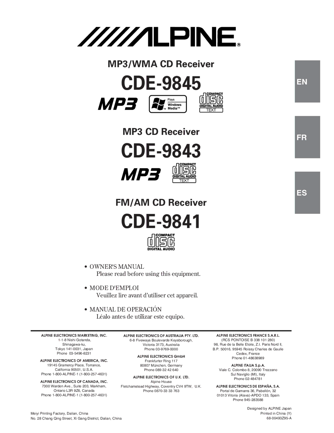 Alpine CDE-9841, CDE-9843 owner manual CDE-9845 