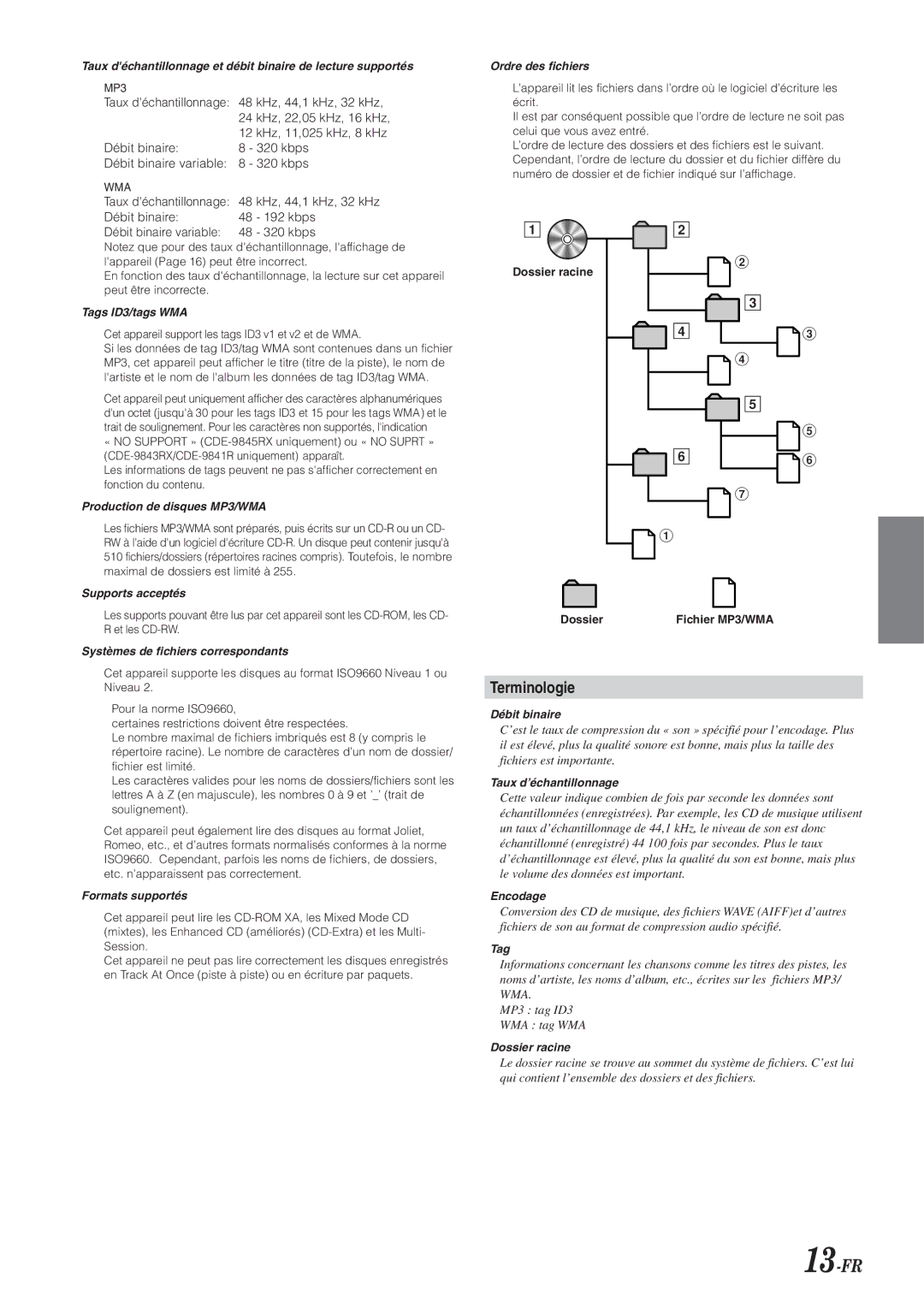 Alpine CDE-9841R, CDE-9845RB, CDE-9843RM, CDE-9845RR owner manual 13-FR, Terminologie 