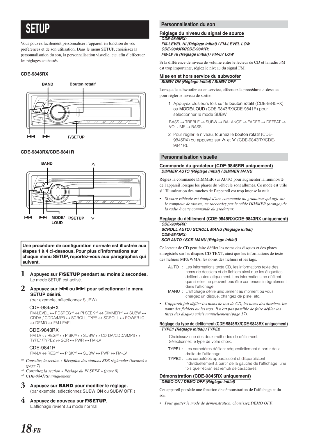 Alpine CDE-9841R, CDE-9845RB, CDE-9843RM, CDE-9845RR owner manual 18-FR, Personnalisation du son, Personnalisation visuelle 