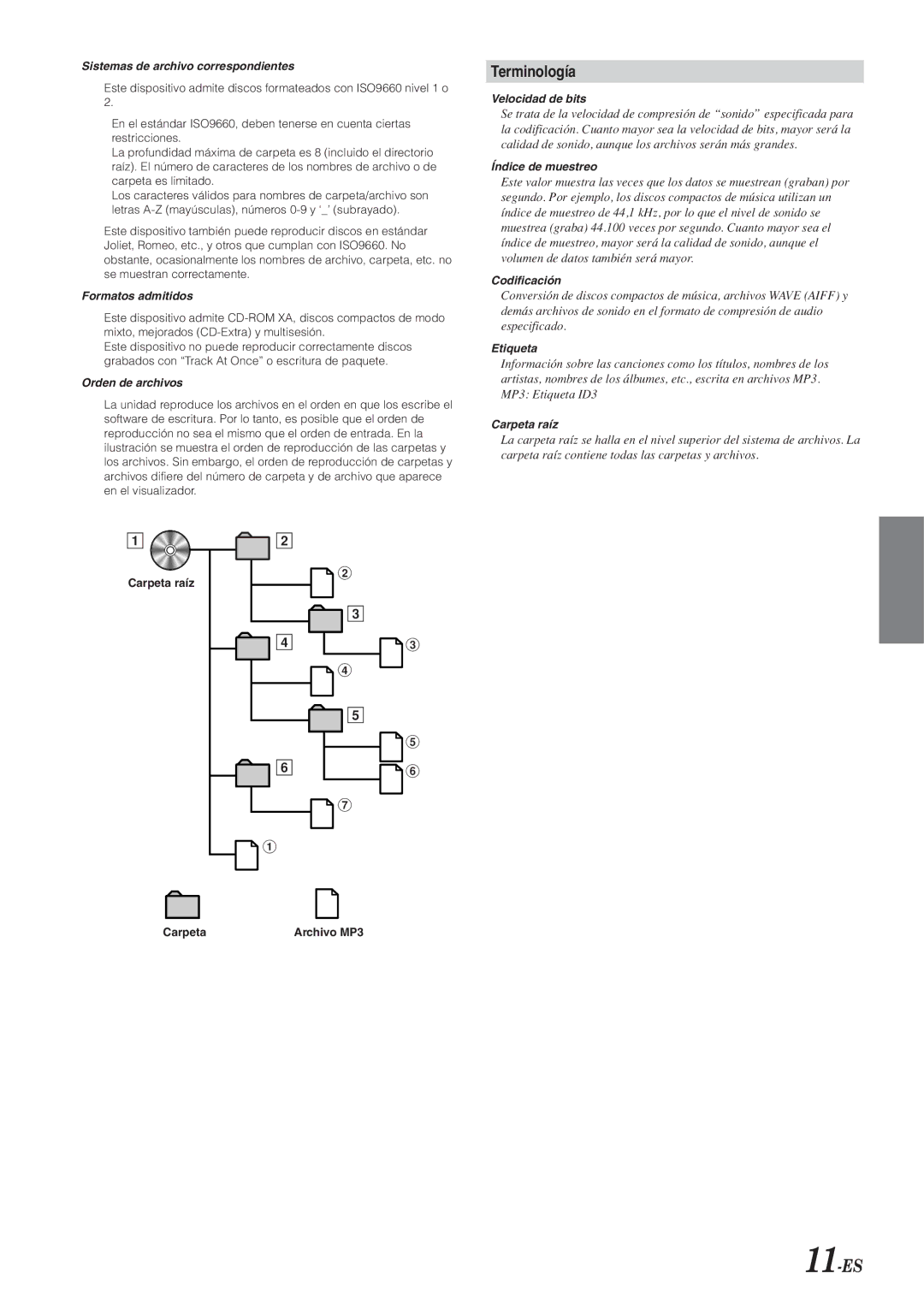 Alpine CDE-9846 owner manual 11-ES, Terminología 