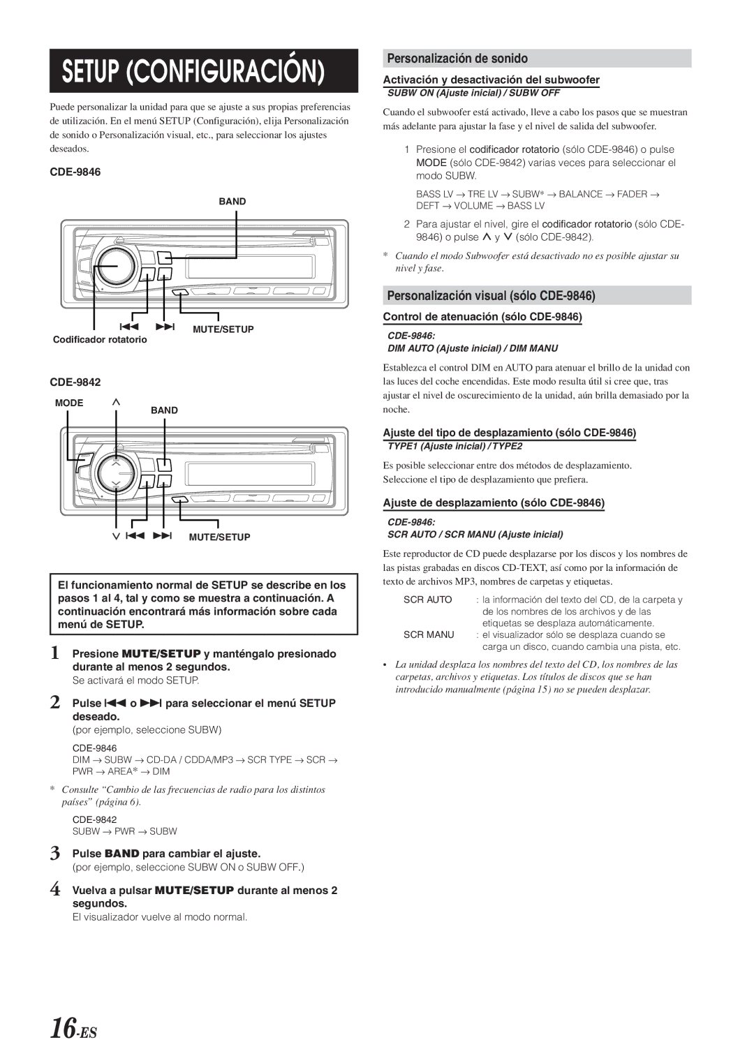 Alpine owner manual 16-ES, Personalización de sonido, Personalización visual sólo CDE-9846 