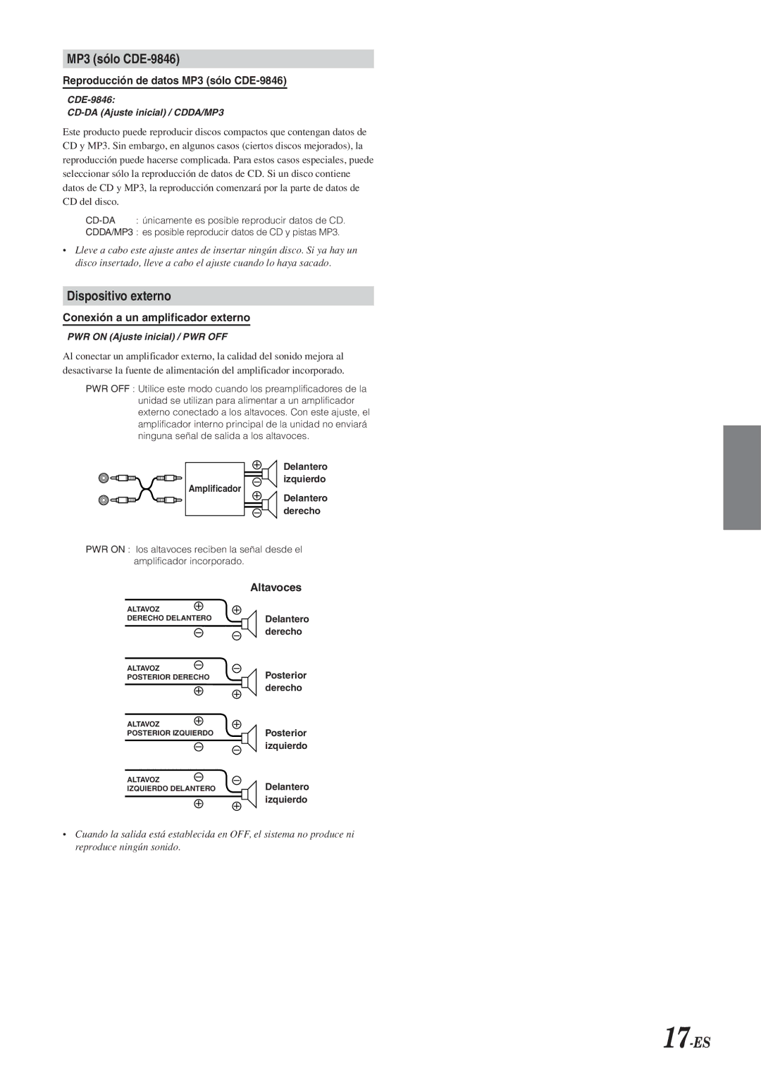 Alpine owner manual 17-ES, MP3 sólo CDE-9846, Dispositivo externo 