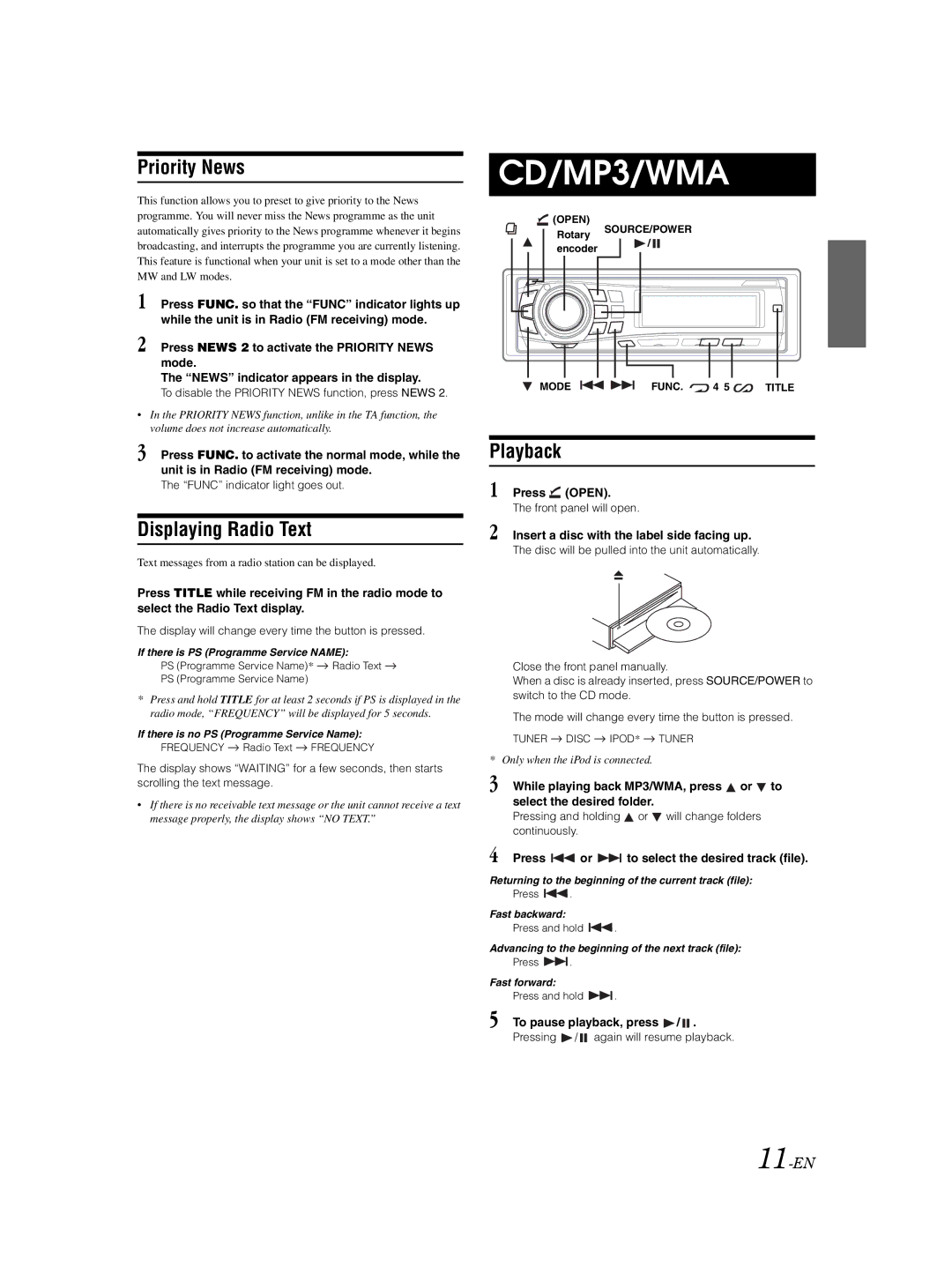 Alpine CDE-9850Ri owner manual CD/MP3/WMA 